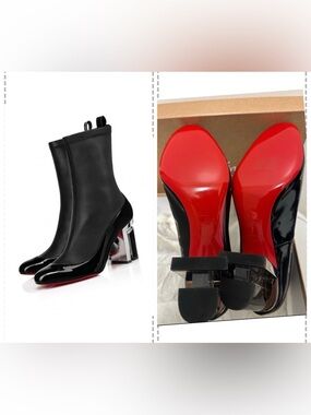 Christian Louboutin Bootnik 85mm Black Leather and Patent Mid-Calf Heeled Boots